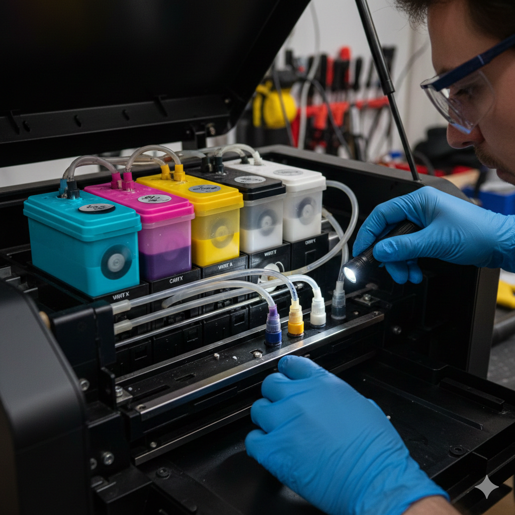 DTG Printing — 7 Powerful Ways to Maintain Your Machine for Long Life - DTG Printing ink tube and cartridge check