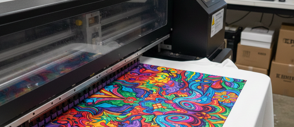 DTG Printing machine printing custom t-shirt