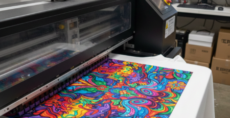 DTG Printing machine printing custom t-shirt