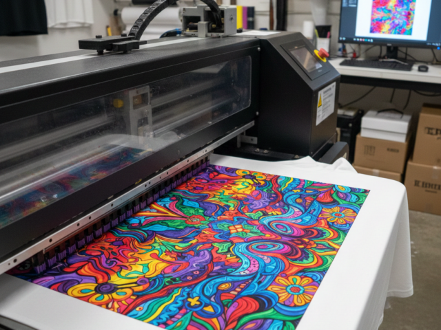 DTG Printing machine printing custom t-shirt