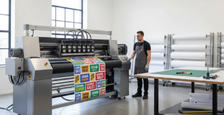 vinyl printing machine producing large format graphics