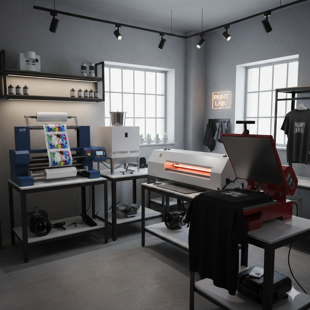 DTF Print complete setup with printer and heat press