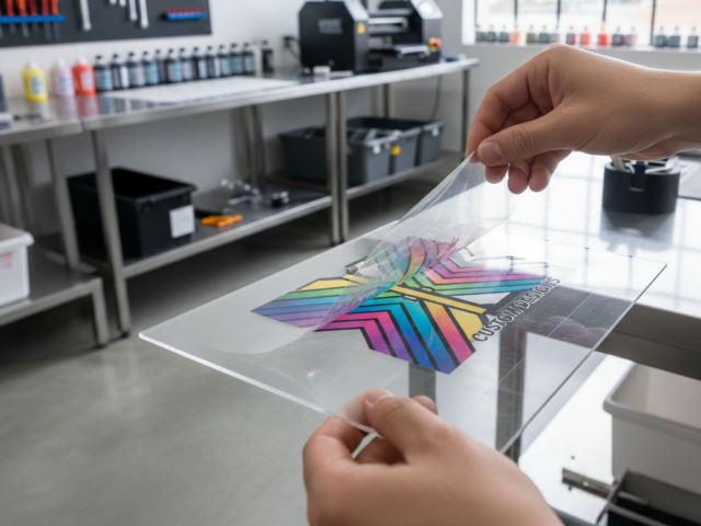 UVDTF Printing process on acrylic surface
