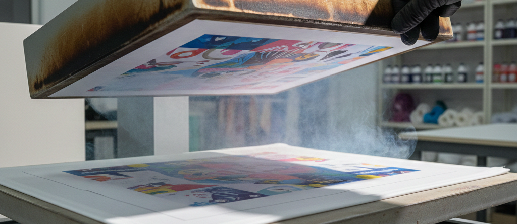 Sublimation printing process with heat press