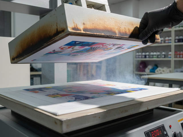 Sublimation printing process with heat press