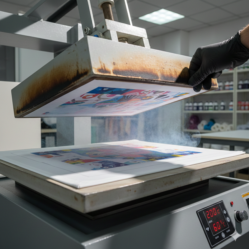 Sublimation printing process with heat press
