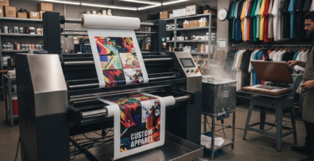 DTF Printing machine producing colorful textile transfers