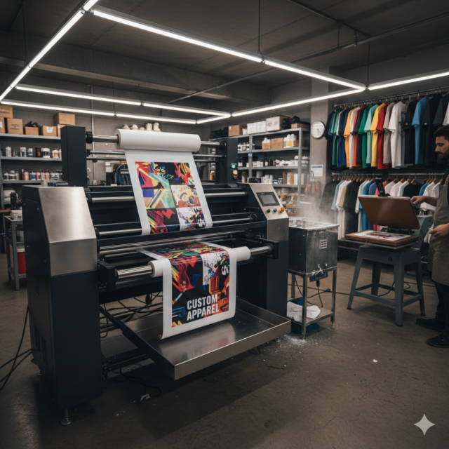 DTF Printing machine producing colorful textile transfers