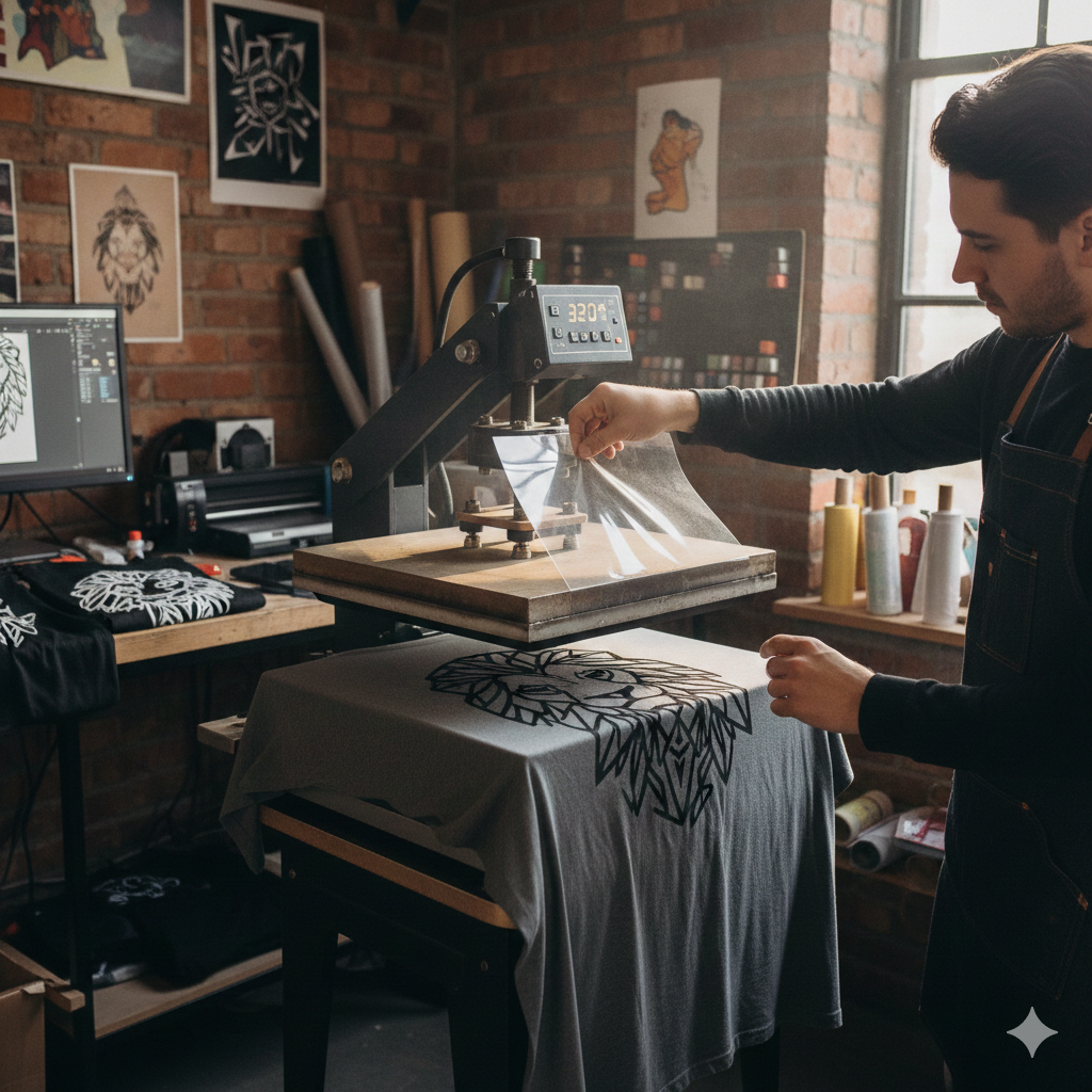Vinyl Printing T-shirt process with heat press machine