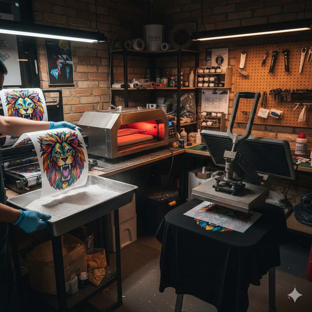 DTF Print process on t-shirt