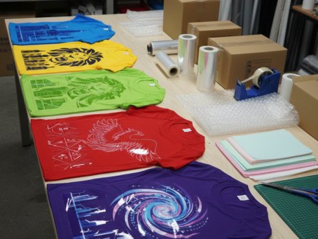 Finished T-shirts printed using UVDTF Printing