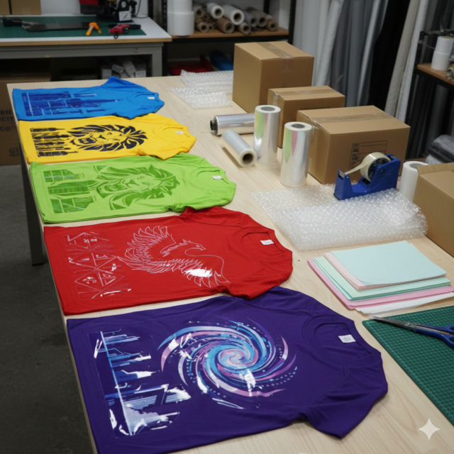 Finished T-shirts printed using UVDTF Printing