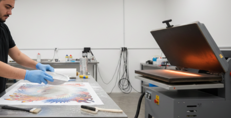 High-quality DTF Printing for T-Shirts process in workshop