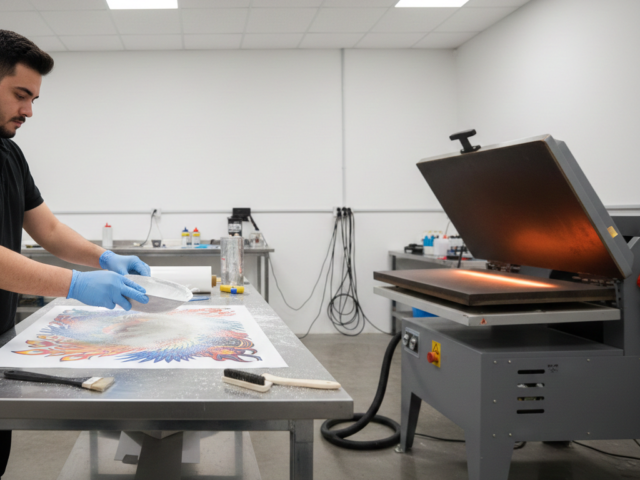 High-quality DTF Printing for T-Shirts process in workshop