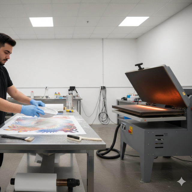 High-quality DTF Printing for T-Shirts process in workshop