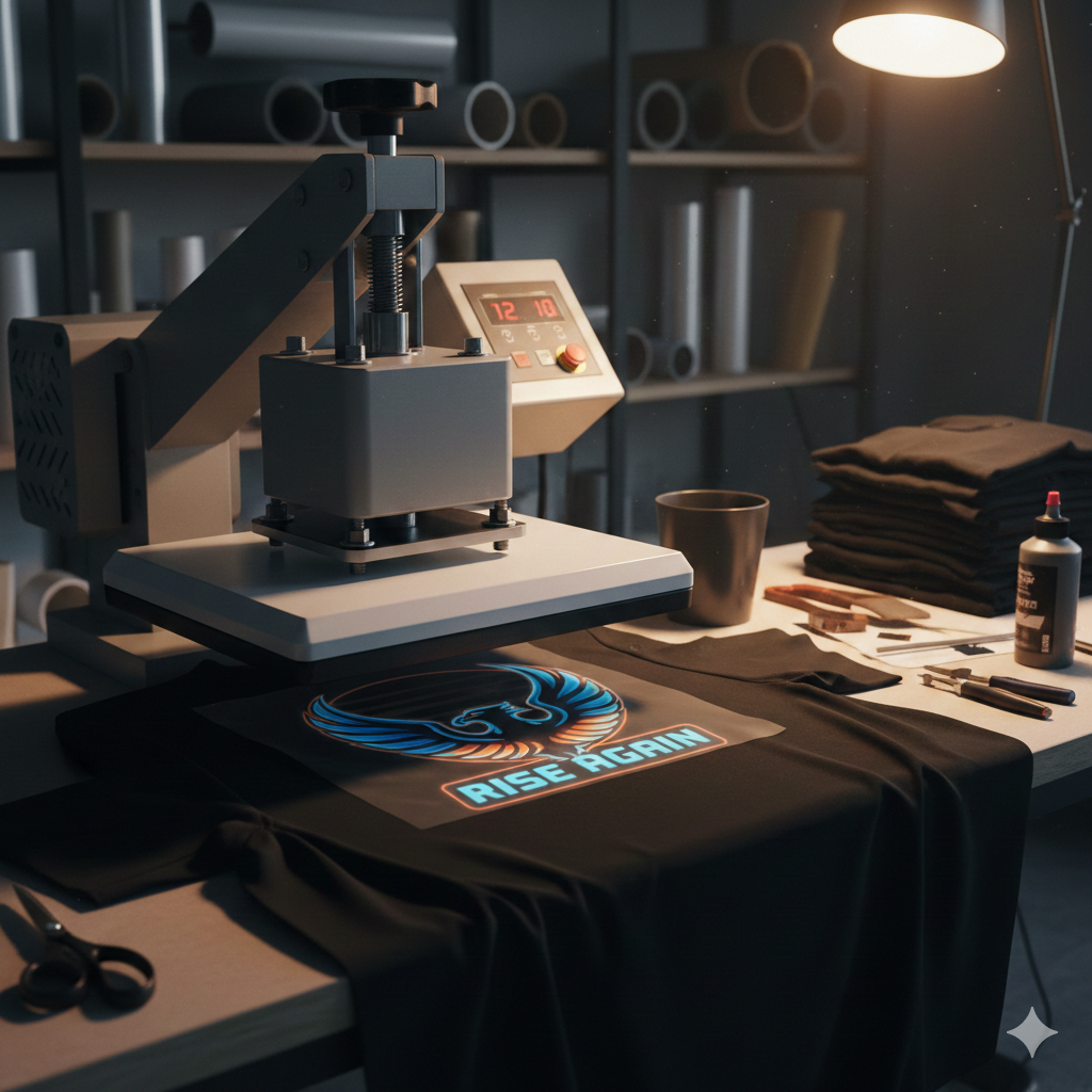 Heat pressing DTF Printing transfer on a t-shirt