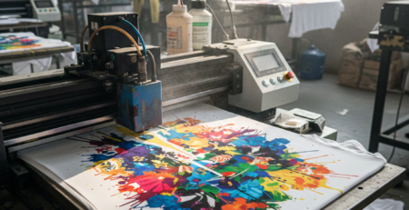 DTG Printing process on cotton T-shirt