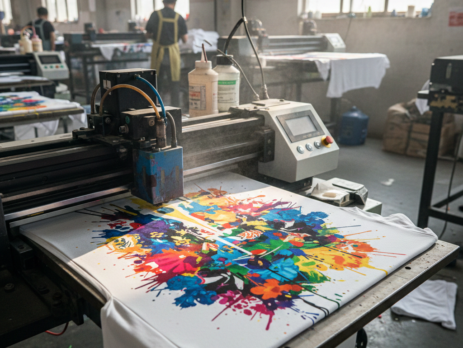 DTG Printing process on cotton T-shirt
