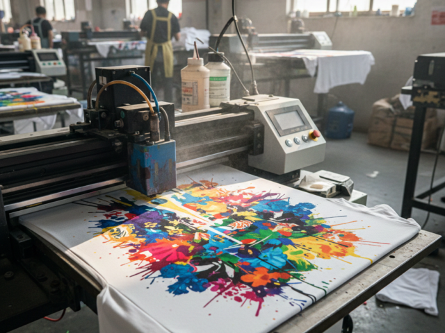 DTG Printing process on cotton T-shirt