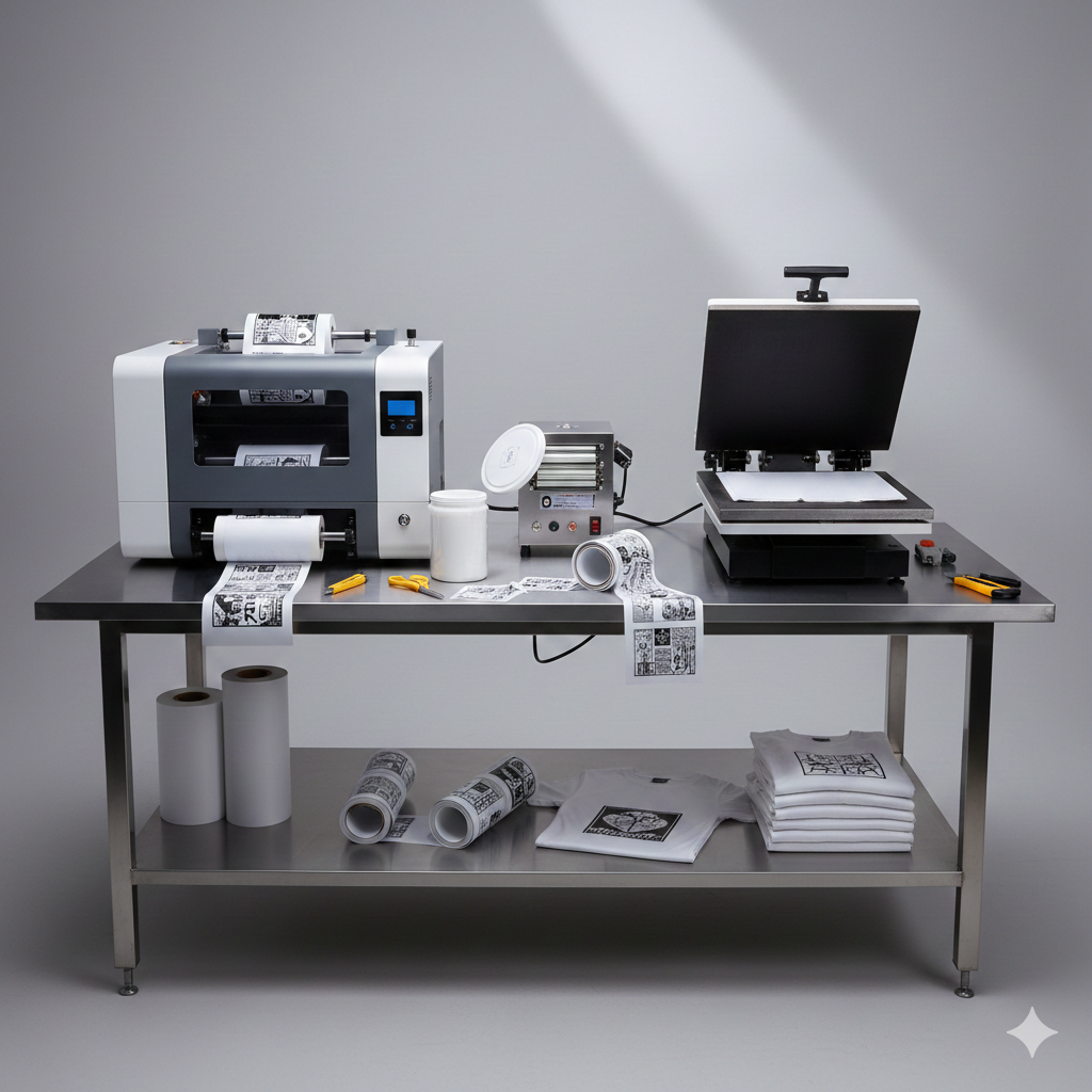 DTF Technology printer and heat press setup
