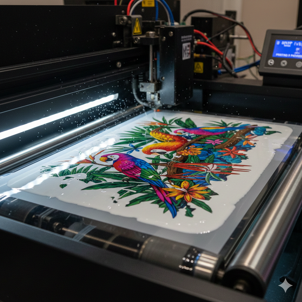 DTF Printing design being printed on PET film