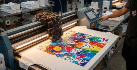 DTG Printing machine printing custom t-shirts