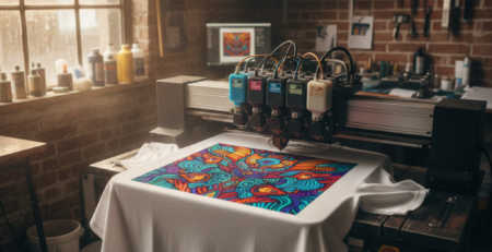 DTG Printing machine printing on cotton t-shirt