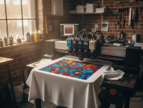 DTG Printing machine printing on cotton t-shirt