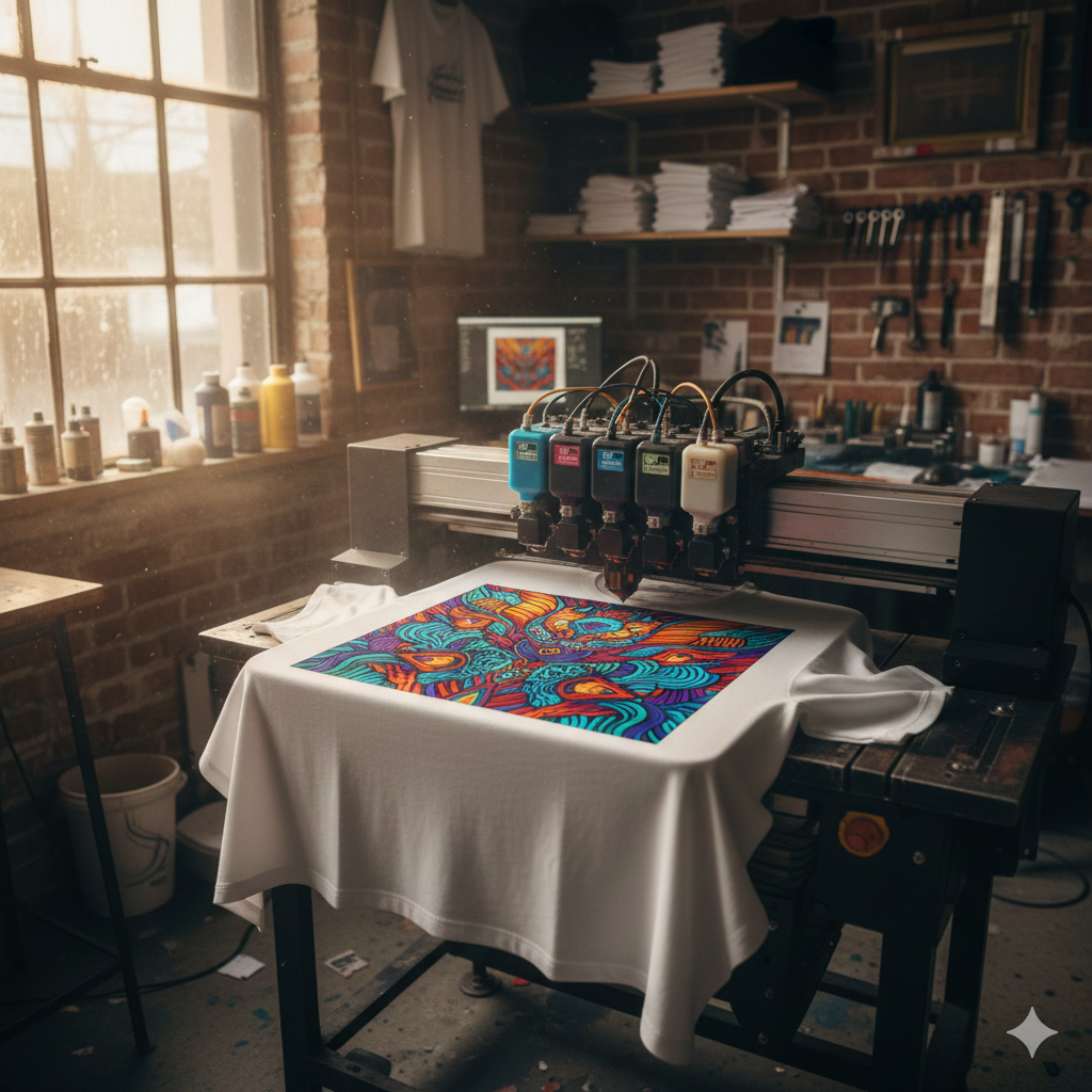 DTG Printing Mastery: Top 10 Mistakes Beginners Make in DTG Printing - DTG Printing machine printing on cotton t-shirt