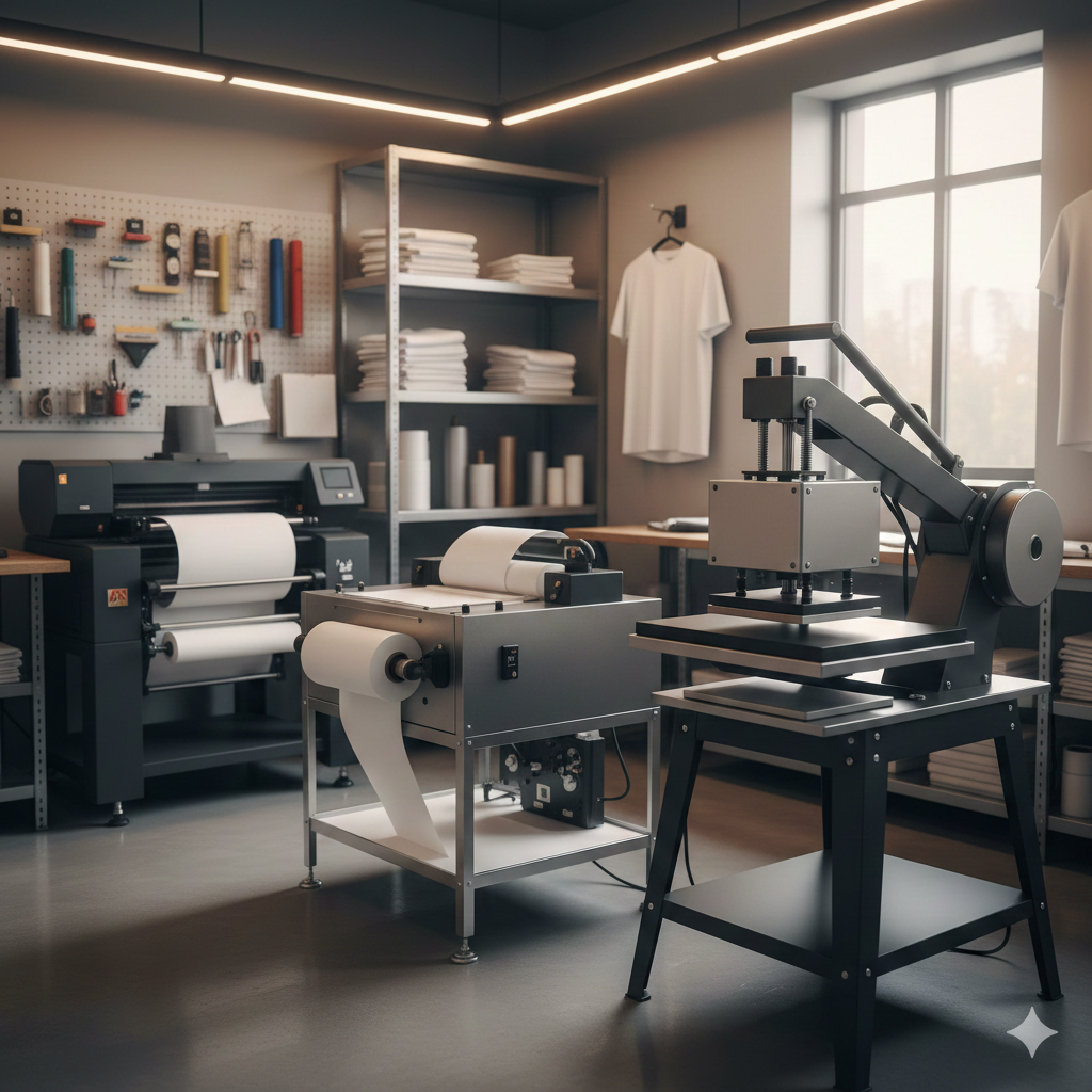 DTF Printing heat press machine in garment printing setup