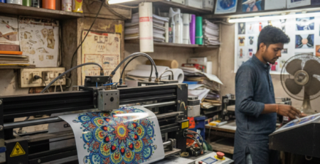 DTF Printer printing design on PET film