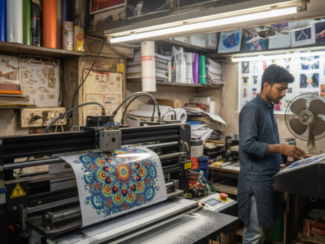 DTF Printer printing design on PET film