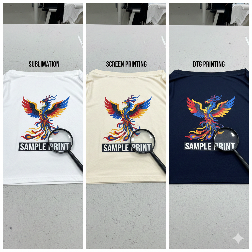Sublimation printing comparison with screen and DTG printing