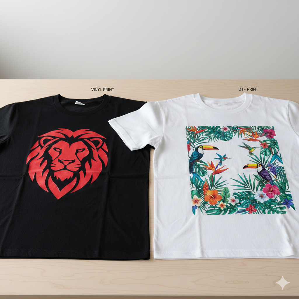 Vinyl Printing Guide: DTF Printing vs Vinyl Printing – Cost & Quality Explained - Vinyl Printing vs DTF Printing comparison