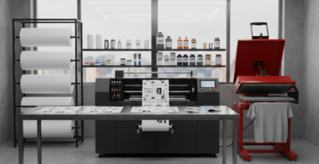 DTF Printing production setup with printer and heat press