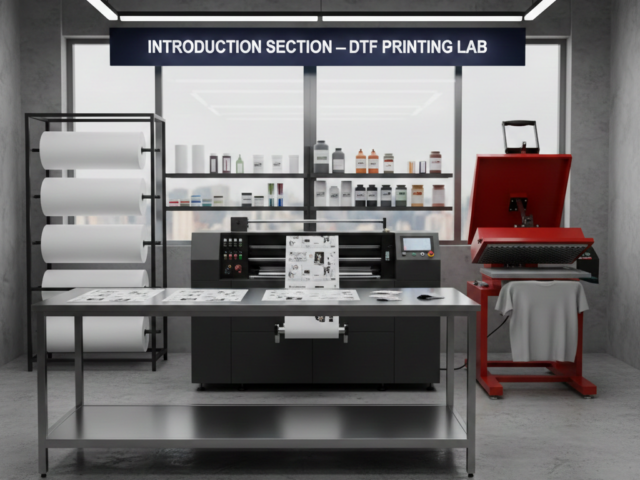 DTF Printing production setup with printer and heat press
