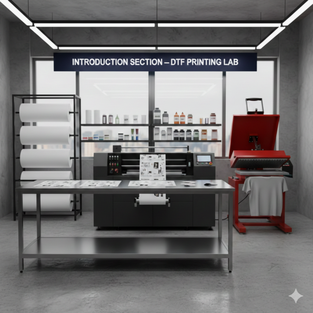 DTF Printing production setup with printer and heat press