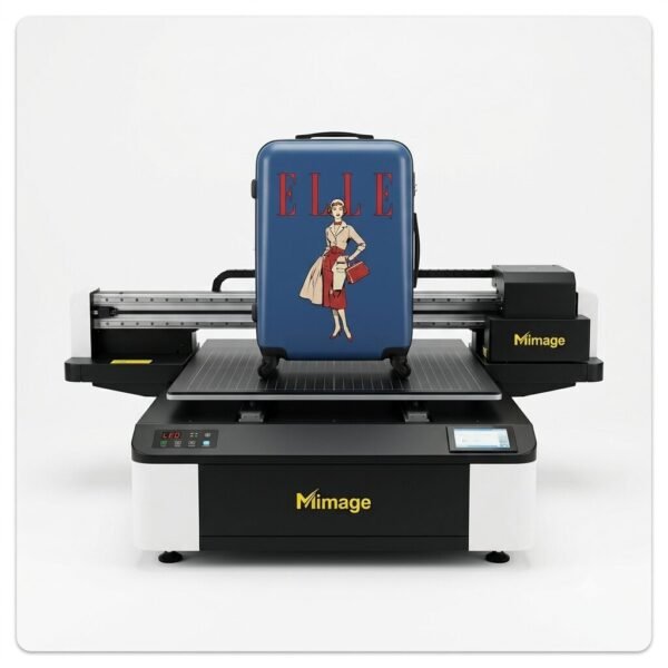 Locor A3 XP600 UV Printer – Dual Head A3 UV Flatbed Printing Machine - Mimage UV Flatbed Printer with Custom Printed ELLE Suitcase