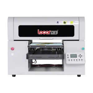 Locor LC-A3 UV flatbed printer front view with Locor branding, flatbed platform and control panel