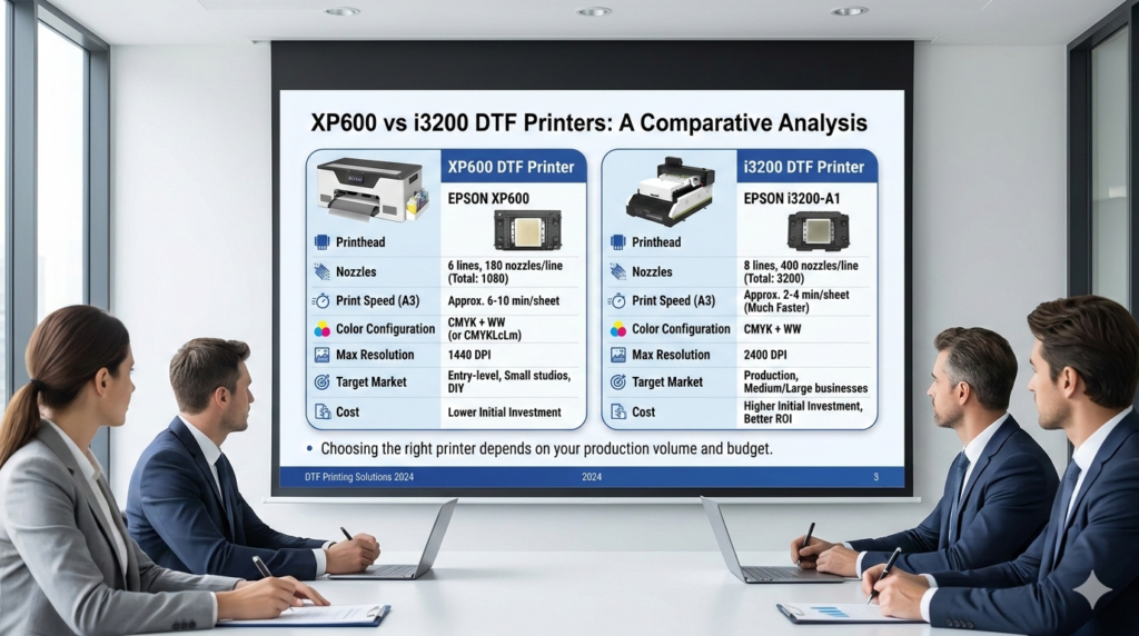 DTF Printer Investment Crush Guide: Industrial vs Entry-Level Profit Comparison (2026) - DTF Printer Investment XP600 vs i3200 comparison table