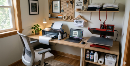 DTF printing side business from home in India workspace setup