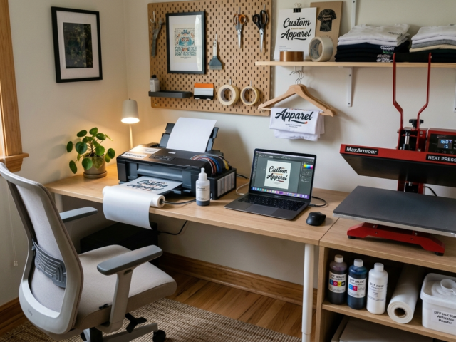 DTF printing side business from home in India workspace setup