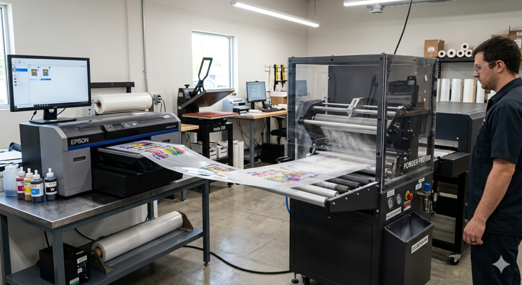 powder shaker for DTF printing machine setup