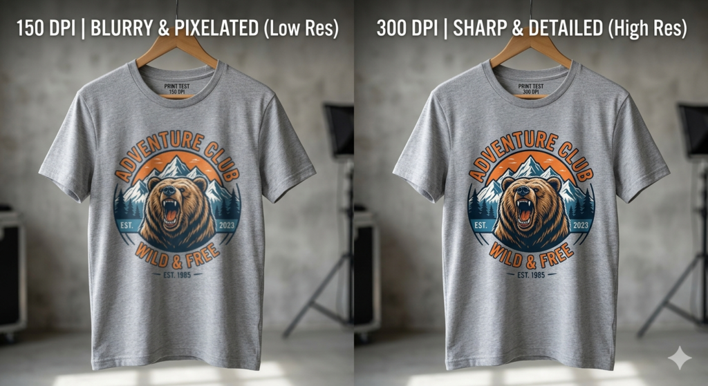 DTF printing DPI settings comparison 150 vs 300 DPI