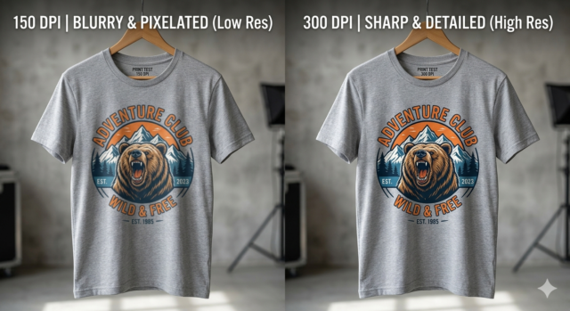 DTF printing DPI settings comparison 150 vs 300 DPI