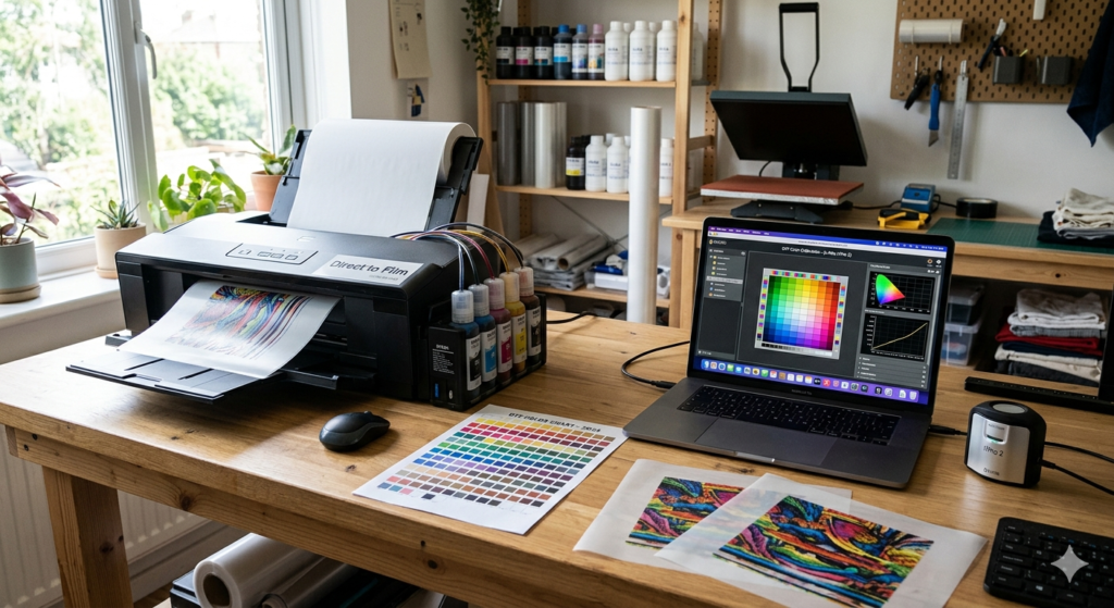 DTF color management guide showing printer color calibration process
