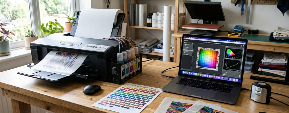 DTF color management guide showing printer color calibration process