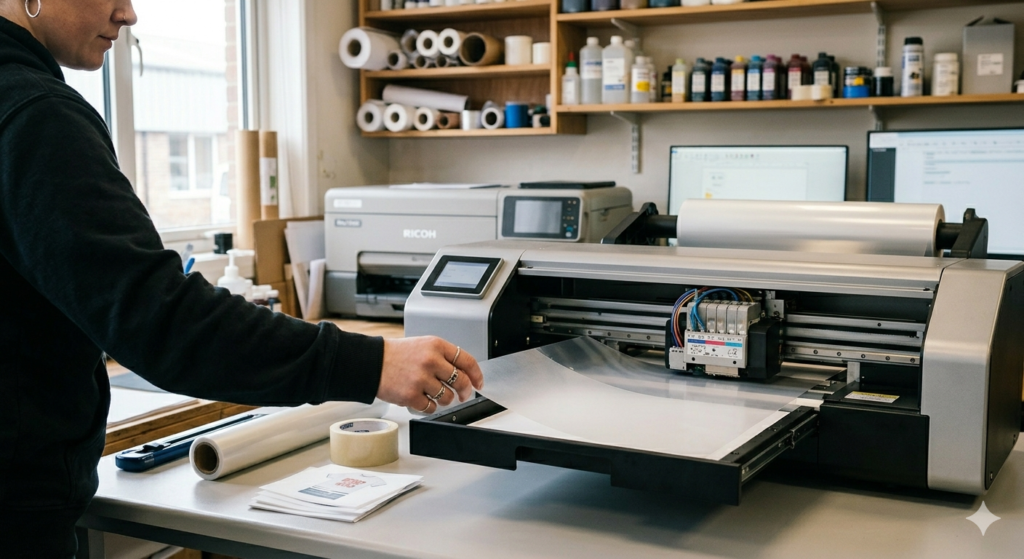 DTF PET Film Loading Guide: 10 Easy Steps for Perfect Printing - DTF PET film loading guide aligning film into printer tray