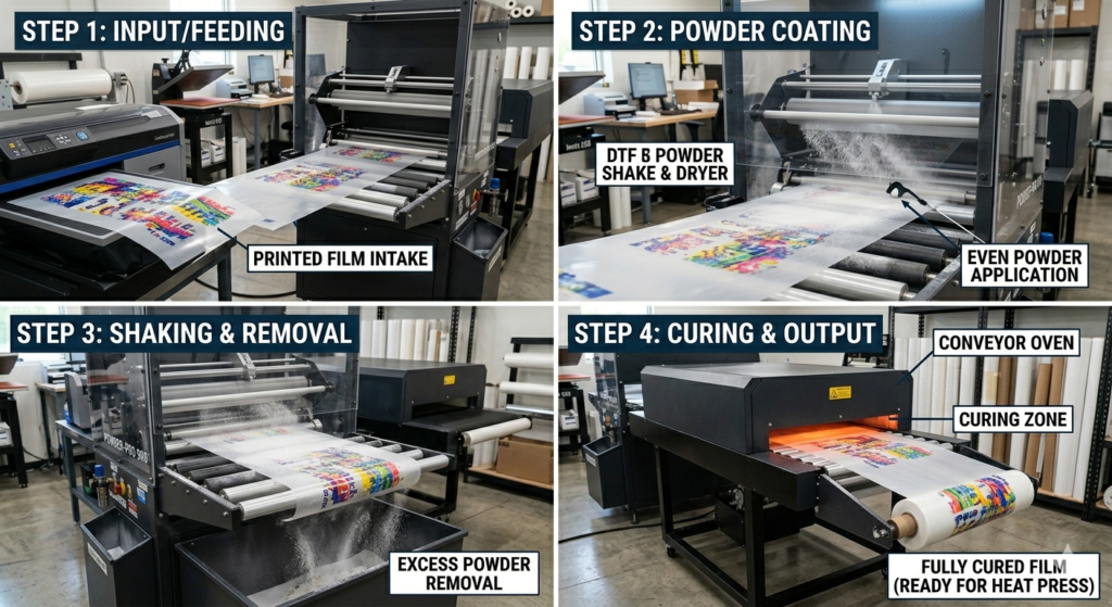 powder shaker for DTF printing working process