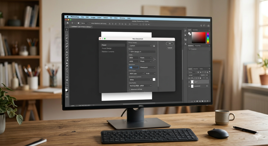DTF printing DPI settings artwork setup in Photoshop

